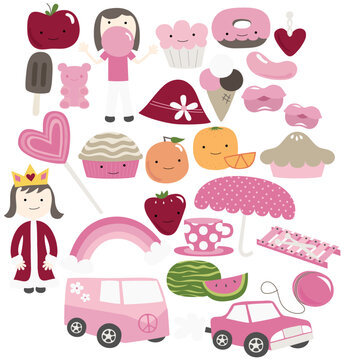 set of girl-themed design elements for flashcards a-z