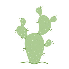 Cactus with prickles. Desert plant. Hand drawn colored flat vector illustration isolated on white background.