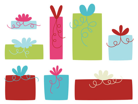 colorful set of gift boxes with bows