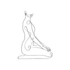 Women  figure sitting meditation continues line drawing illustration