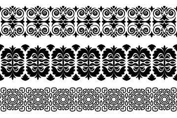 Black and white ornate trim pattern. Seamless monochrome lace. Endless repeating pattern.