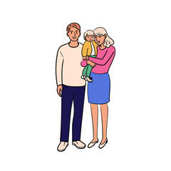Happy flat family standing together.Mom, dad, children. Hand drawn style.Stock vector illustration.