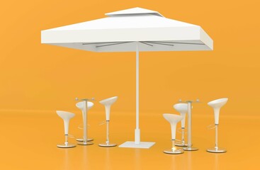 Promotion Square Advertising Outdoor Garden White Umbrella Umbrella. Mock Template. Isolated umbrella On Orange Background. Ready For Your Design. Product Packaging. 3d rendering. © adobedesigner