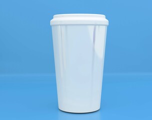 Small paper coffee cup with lid isolated on white background, front view. Takeaway coffee package mock up. 3d rendering.
