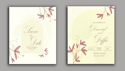Obraz premium vector elegant and simple wedding invitations with watercolor elements