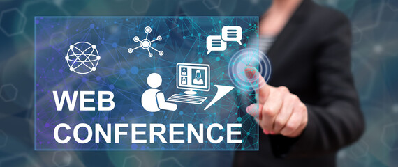 Woman touching a web conference concept