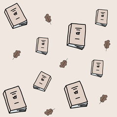cozy pattern of books and leaves for the winter