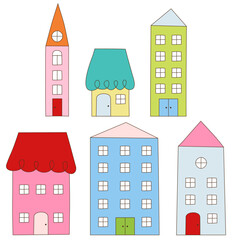 hand-drawn doodled houses set