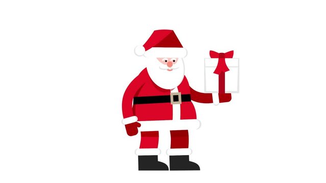 Santa Claus with gift. Santa tosses and catches a gift box. Looped animation with alpha channel