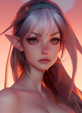 ilustraci&oacute;n de chica elfa y cabello gris