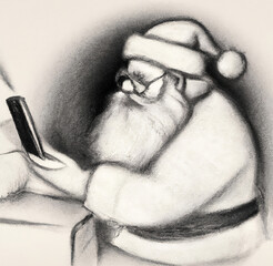 Santa Claus looking at his phone