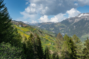 Fototapeta na wymiar The village of Mathon high above the valley of Schams, Grisons, Switzerland