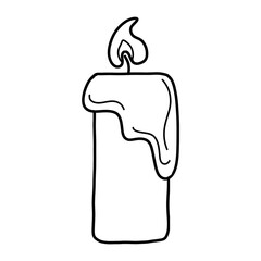Hand drawn illustration of candle. Outline or doodle. Line art for logo, packaging, print.