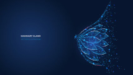 Futuristic abstract symbol of the female breast and mammary gland. Wireframe concept of women's health, mammology. Low poly geometric 3d wallpaper background vector illustration.