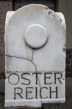 Boundary Stone At The Austrian Italian Border Near Innichen, South Tyrol, Italy