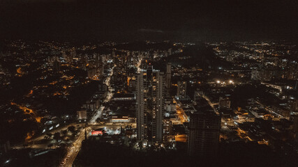Fototapeta na wymiar aerial image of Blumenau city,at night, Santa Catarina, southern Brazil, downtown lights