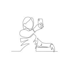 Vector illustration of a girl taking a selfie hand drawn in line art style