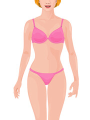 Naklejka premium Female full body underwear illustration front pink T-shirt and T-string