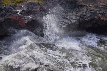 Spouting Horn Views Cape Perpetua on Oregon Coast Thor's Well Captain Cook Trail. Yachats North America.