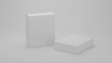 Two blank cardboard package boxes mockup. Medicament realistic white square cosmetic, medical or product box packaging , layout of boxes different positions for design or branding, 3d render
