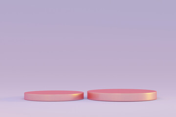 two pink pedestal podiums on background. Mock up design empty space. Showcase, Abstract minimal scene with geometrical. Scene to show cosmetic products presentation. shopfront, 3d render..