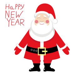 Cheerful santa claus with congratulations. Postcard for the new year. Vector illustration