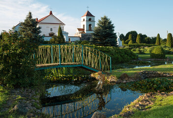 Park near catholic Church of St. Anne in the village of Mosar, Belarus