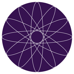 Purple ornamental round pattern mandala on white background. Card template design. Vector illustration. Flower Violet White illustration, geometrical pattern, minimalist decor Abstract circle design