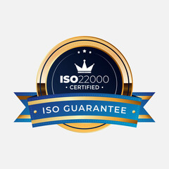 Elevate Your Business with These Blue and Gold ISO Certificate Badges A Symbol of Quality and Excellence - obrazy, fototapety, plakaty