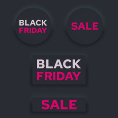 Round and rectangular buttons with black Friday in neomorphism style