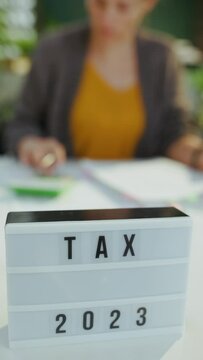 tax time. accountant woman working with documents in office.