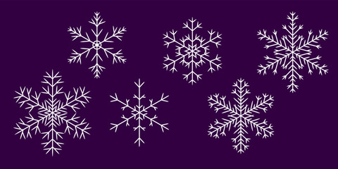 Obraz na płótnie Canvas Vector illustration. Set of snowflakes for winter posters, flyers, stickers, covers, banners, collages, etc.