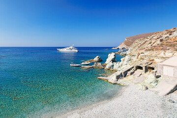 The pebbly beach Galyfos in Folegandros, Greece