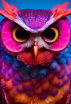 Naklejka Vertical AI-generated image of a cute colorful cartoon owl