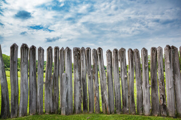 Part of the stockade fence surrounding Fort Necessity National Battlefield in Pennsylvania where George Washington battled in the French and Indian War