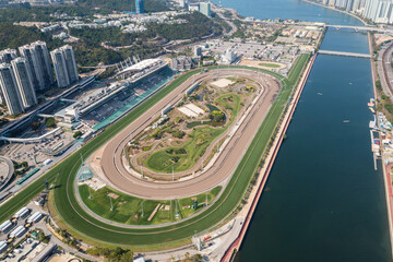 Top view of Hong Kong racecourse - obrazy, fototapety, plakaty