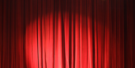 Maroon red curtains in theater cinema drapes. Art performance background. Textured textile backdrop