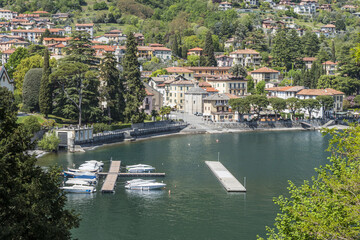 Fototapeta premium High angle view of Lenno in the Lake Como