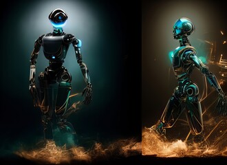 Obraz na płótnie Canvas Robots. Futuristic interpretation Future 2025.Generation of robots. Virtual reality. Golden Collection.