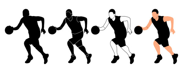 Outline silhouette of an athlete basketball player in a ball game. Basketball.