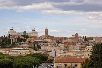 Panoramic view of Rome. Skyline of old Roma city