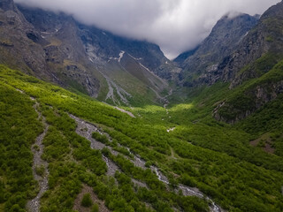 Naklejka premium Amazing mountain landscape.Midagrabindon river. Caucasus, Ossetia. Midagrabin gorge. Russia