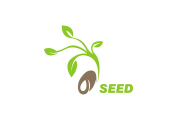 Growing seed logo design template. Fit for wheat farm, natural harvest, agronomy, rural country farming field