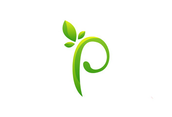 Eco green P logotype for company. Colorful eco clean multi layered logotype design. Leaf symbol in original style. Best for branding and identity for ecological companies