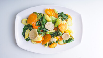 Capcay or mix vegetable is healthy food from Indonesia. Vegetarian food concept. Selected focus