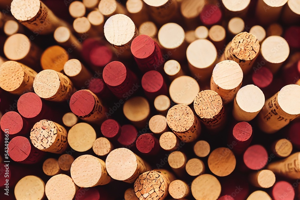 Poster a close up of a bunch of wine corks with red and white dots on them and a red background. generative