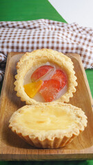 Three homemade pies on banana leaf. Traditional Indonesian desserts. Selective focus