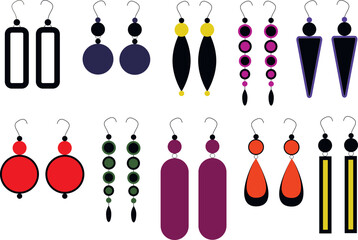 Set of modern earrings icons illustration template. Minimalist earrings.