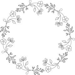 Decorative frame, wreath with flowers outline