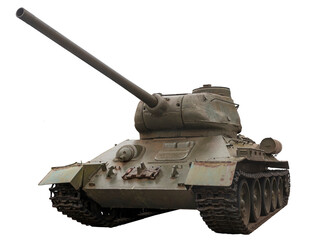 Medium tank t-34-85 model 1944. Photo isolated on white with work path
